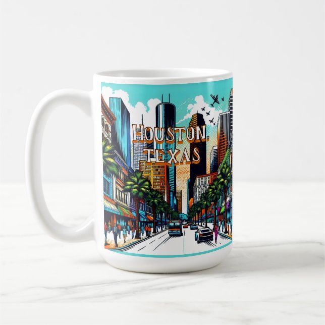 Mug Houston, Texas Downtown City View Art Abstrait (Gauche)