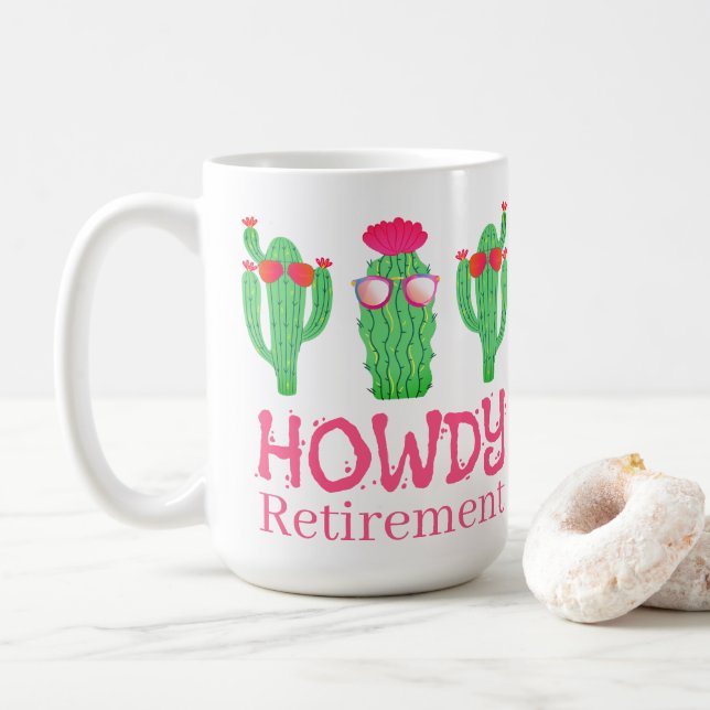 Mug Howdy Retirement Funny Western Cactus Characters (Avec donut)