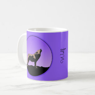 Mug Howling Wolf at Sunset - Art faunique original