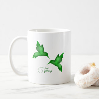 Mug hummingbird watercolor vibrant green saturated
