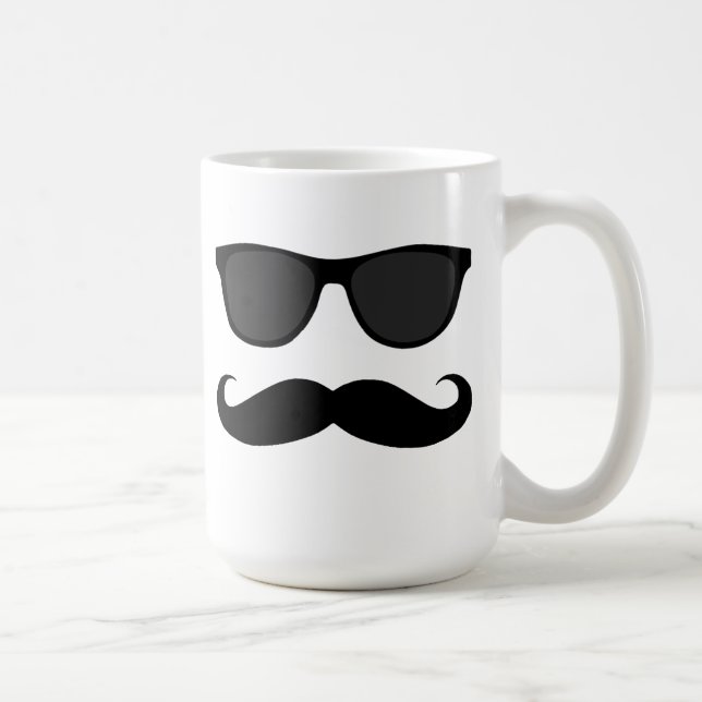 Mug Humour noir de moustache et de lunettes de soleil (Droite)