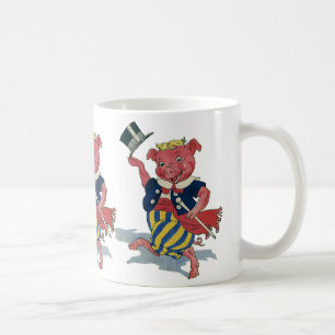 Mug Humour Rétro, joli cochon heureux qui danse