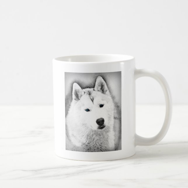 Mug Husky Sibérien Blanc avec Dessin d'Art Blue Eyes (Droite)