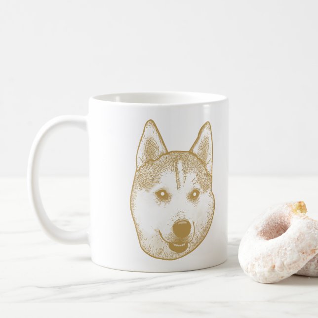 Mug Husky Sibir Chien Personnalisé Dessin À La Main (Avec donut)