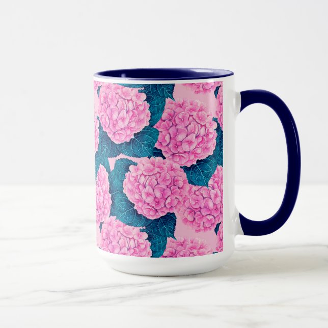 Mug Hydrangea aquarelle motif, rose et bleu (Droite)
