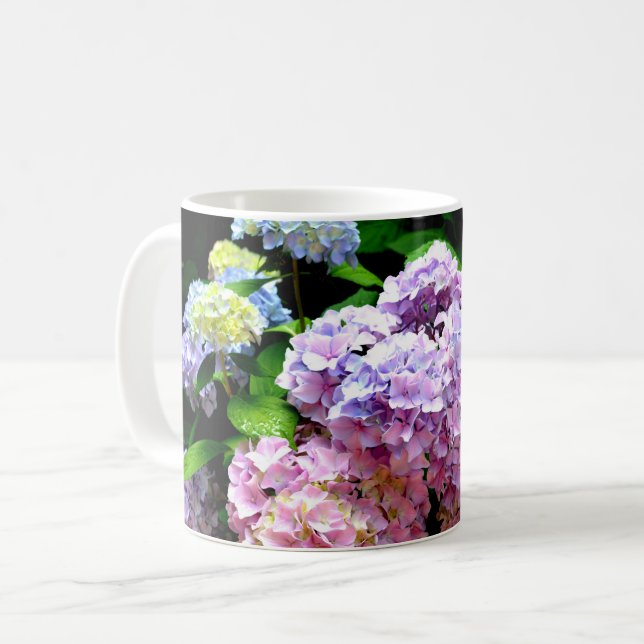 Mug Hydrangea garden, rose, bleu, purple floral (Devant gauche)