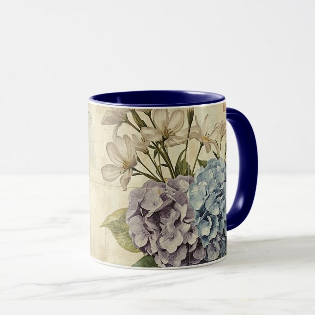 Mug Hydrangeas et Libellule Shabby Chic (Devant droit)