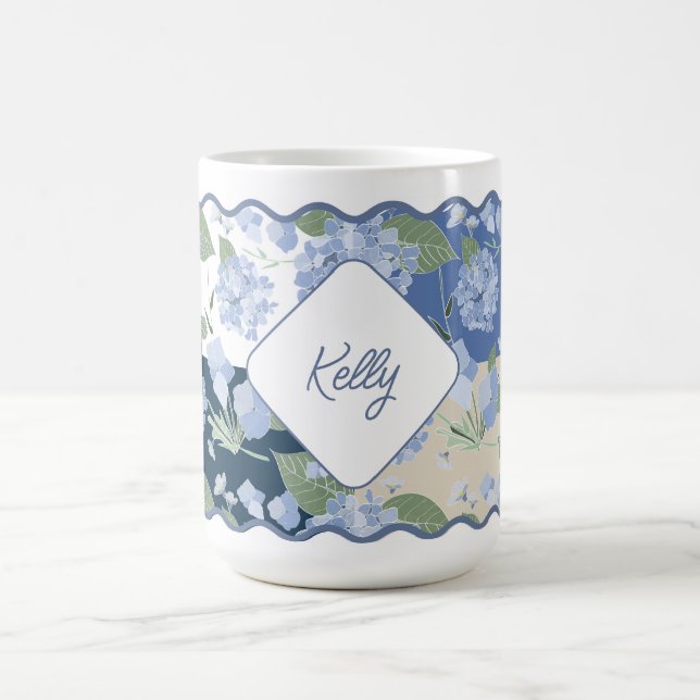 Mug Hydrangeas Girly Patchwork Personnalisé Côtier (Centre)