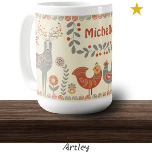Mug Hygge Folk Art Animaux Nom personnalisé