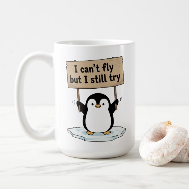 Mug “I can’t fly but I still try” cute penguin (Avec donut)