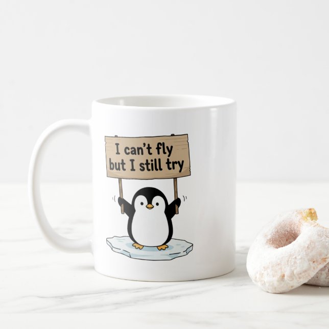 Mug “I can’t fly but I still try” cute penguin (Avec donut)