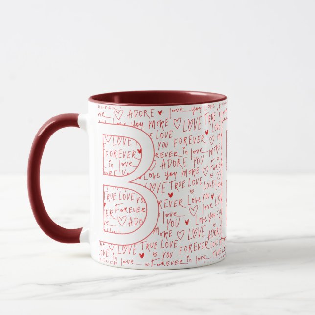 Mug I Love B You — Personalized Initial “B” Romantic D (Gauche)