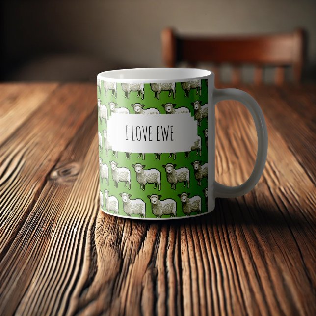 Mug I Love Ewe Flock Of Wooly Sheep Pixel Art Motif (Créateur téléchargé)