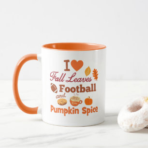 Mug I Love Fall Leaves Football and Citrouille Spice.
