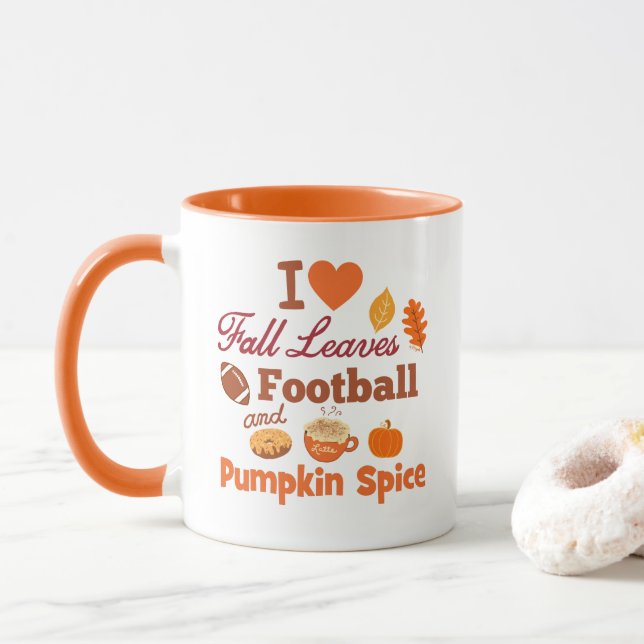 Mug I Love Fall Leaves Football and Citrouille Spice. (Avec donut)