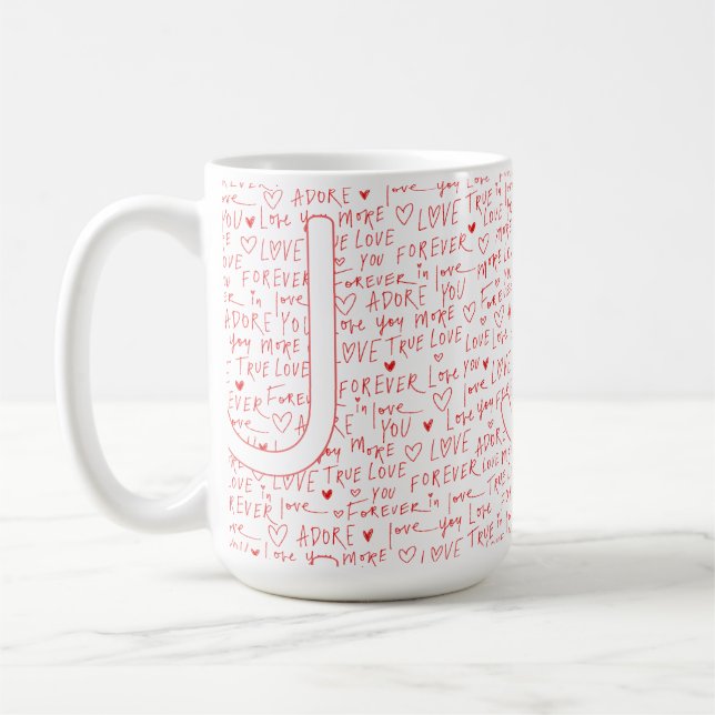 Mug I Love J You — Personalized Initial “J” Romantic D (Gauche)