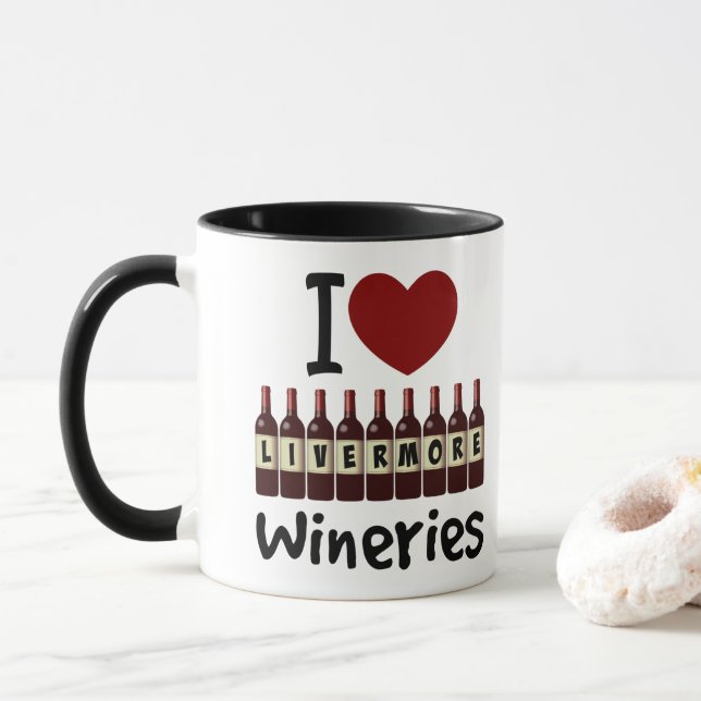 Mug I Love Livermore Wineries Heart and Wine Bottles (Avec donut)