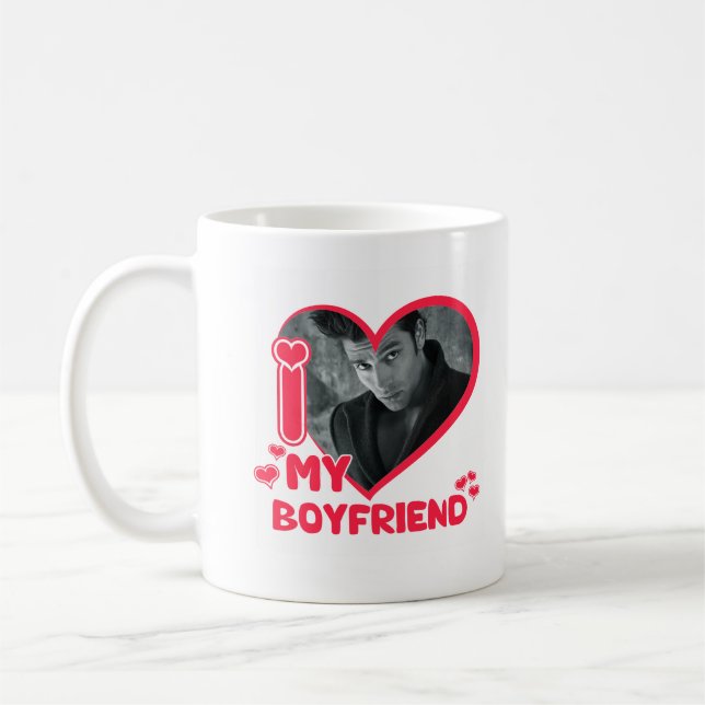 Mug I Love My Boyfriend Coeur Personnalisé Photo Love  (Gauche)