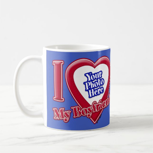 Mug I Love My Boyfriend Photo Red Heart D R Blue (Gauche)