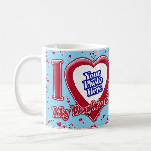 Mug I Love My Boyfriend Photo Red Hearts Turquoise