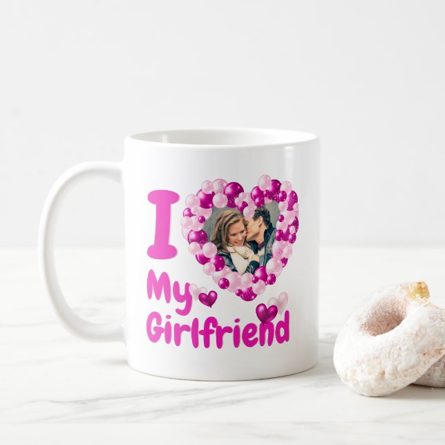 Mug I Love My Girlfriend Hot Pink Photo personnalisée (Avec donut)