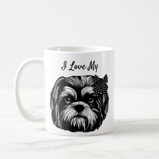 Mug I Love My Shih Tzu chien avec arc Art original (Gauche)