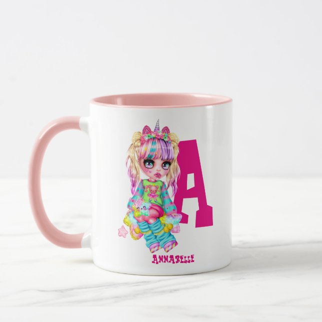 Mug I Love Unicorns Kawaii Chibi Girl Nommé Cadeau (Gauche)