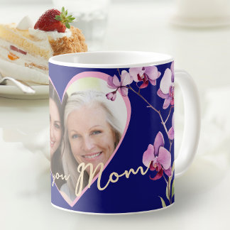 Mug I Love You Mom Navy Blue Orchid Heart Photo