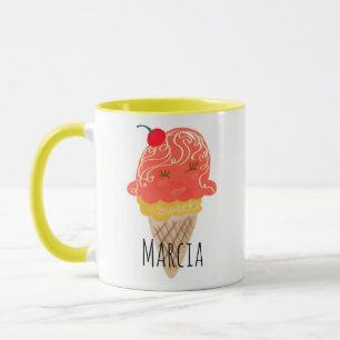 Mug Icecream Curly Hair Kawaii Nom personnalisé
