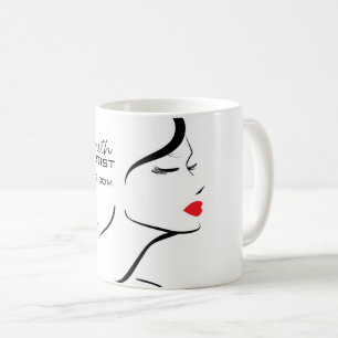 Mug Icône maquillage Femme visage en noir blanc rouge 