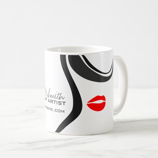 Mug Icône maquillage Femme visage en noir blanc rouge  (Devant droit)