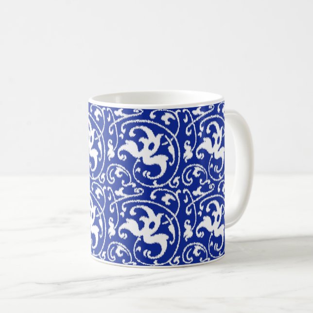 Mug Ikat Floral Damask - Cobalt bleu et blanc (Devant droit)