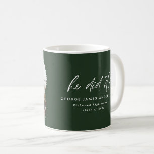 Mug Il l'a fait script moderne photo diplôme vert