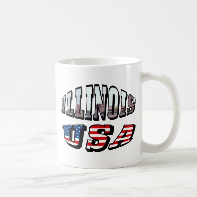 Mug Illinois USA Drapeau et texte de la photo d'état (Droite)