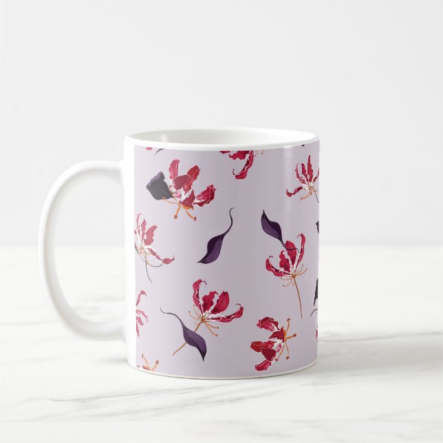Mug Illustration à main florale Lily motif (Gauche)