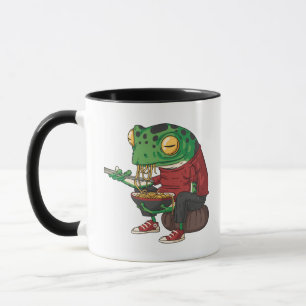 Mug Illustration amusante de grenouille ramen mangeant