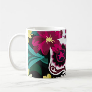 Mug illustration artistique de crâne ornementsflower,