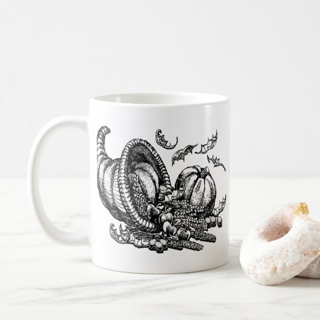 Mug Illustration classique en osier Cornucopia noir bl (Avec donut)