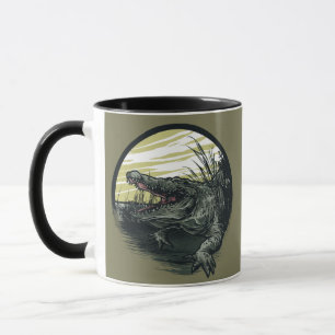 Mug Illustration d'art de marais à alligator féroce