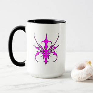 Mug Illustration d'art linéaire tribal rose et noir fé