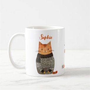 Mug Illustration de chat ironique avec nom Drôle Cat C