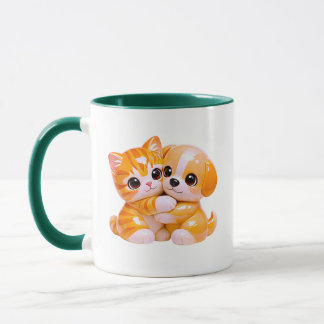 Mug Illustration de chaton et de chiot mignons qui s'e