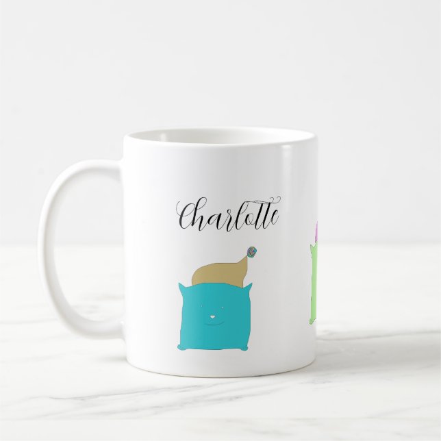 Mug Illustration de chats Coussins mignons Monogrammé (Gauche)