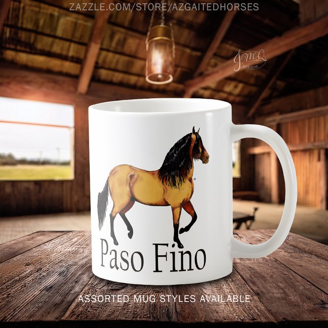 Mug Illustration de Cheval Buckskin Paso Fino (Buckskin Paso Fino horse illustration with bold text mug 🐎☕)