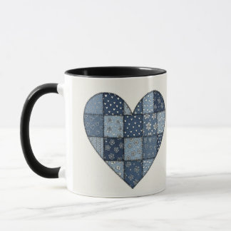 Mug Illustration de cœur en patchwork de denim bleu ru