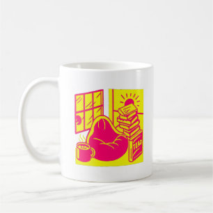 Mug Illustration de coin de lecture rétro vibrant