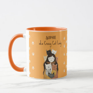 Mug Illustration de la dame du chat fou mignonne avec 