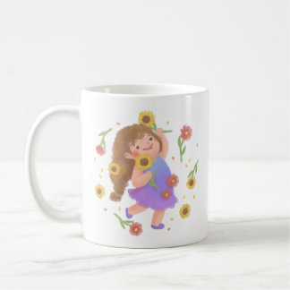 Mug Illustration de la fille avec des tournesols
