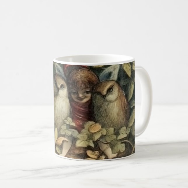Mug Illustration de la nature des hiboux et des fées d (Devant droit)