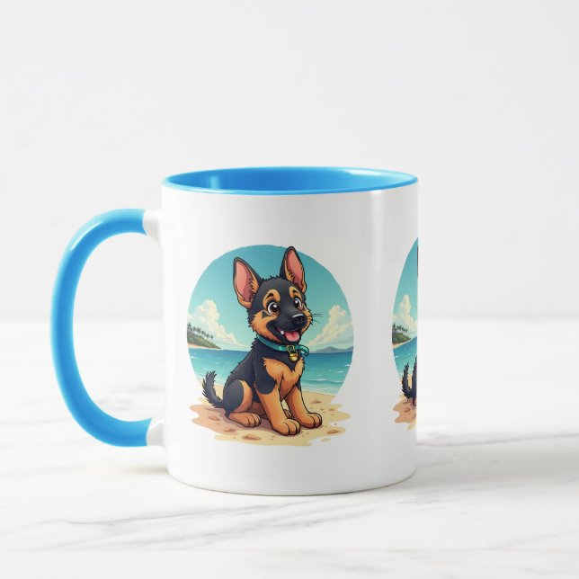 Mug Illustration de la plage du Chiot-Puppy en berger  (Gauche)
